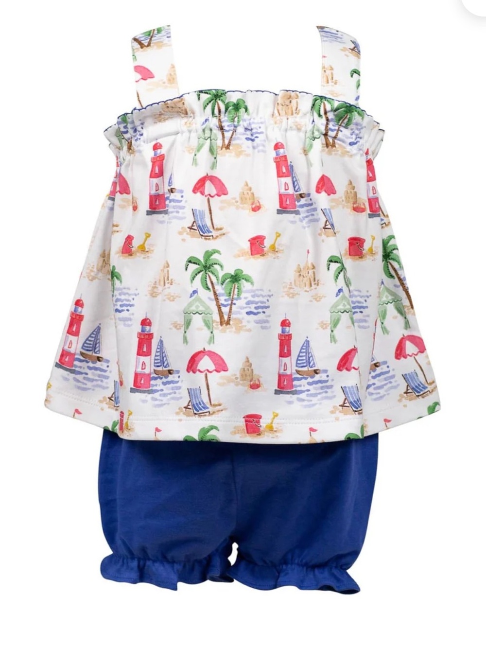 The Proper Peony Beach Lighthouse Sailboat Print Bloomer Set 2T